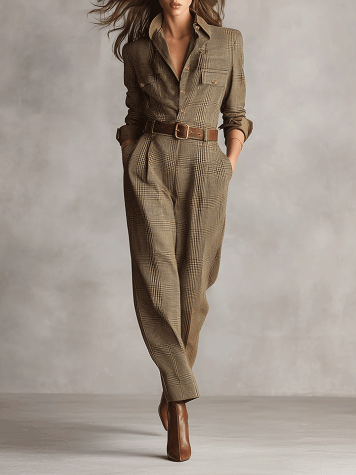 Celia - Check Print Jumpsuit with Sophisticated Details