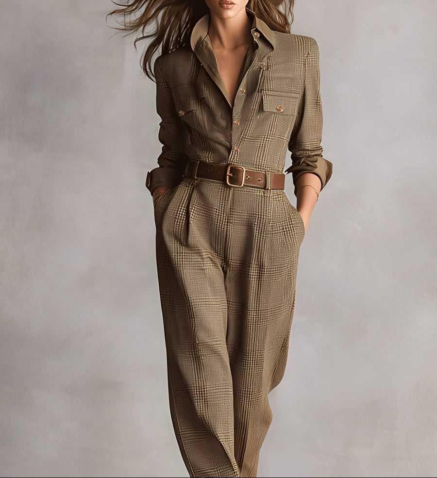 Celia - Check Print Jumpsuit with Sophisticated Details