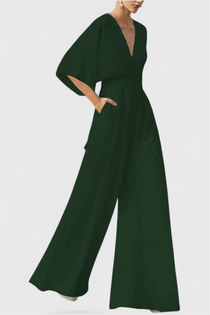 Elegant Long Jumpsuit with Wide Legs and V-Neck