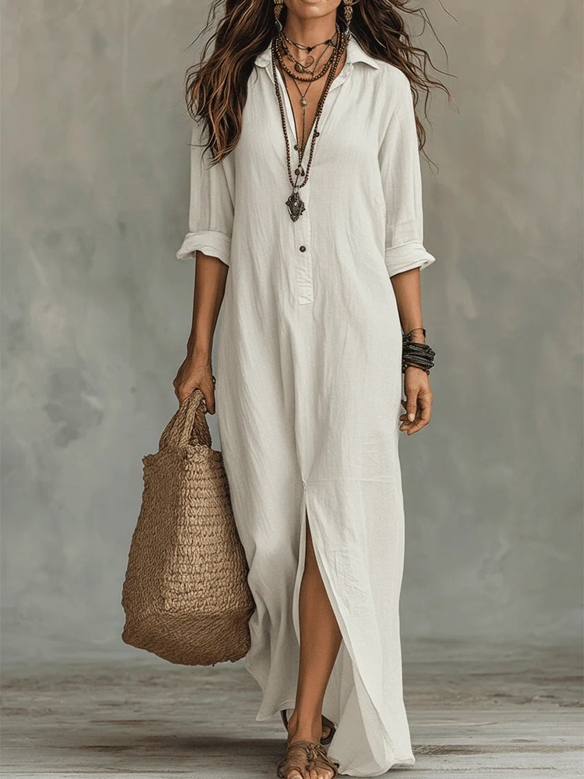 Carmen | Oversized Black Maxi Dress with Buttons