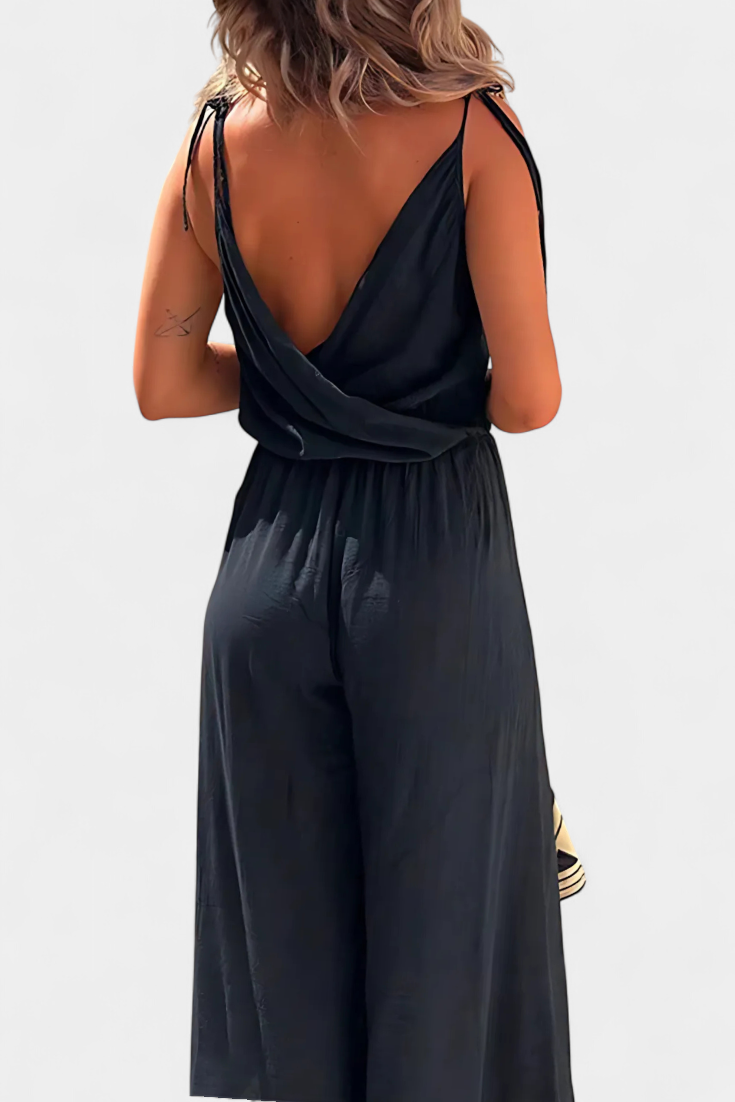 Donatila Cotton Jumpsuit with Side Openings and Crossed Neckline