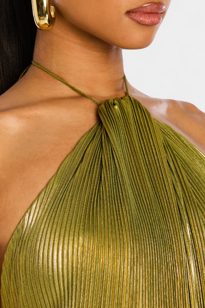 Emma | Metallic Open Back Halter Dress