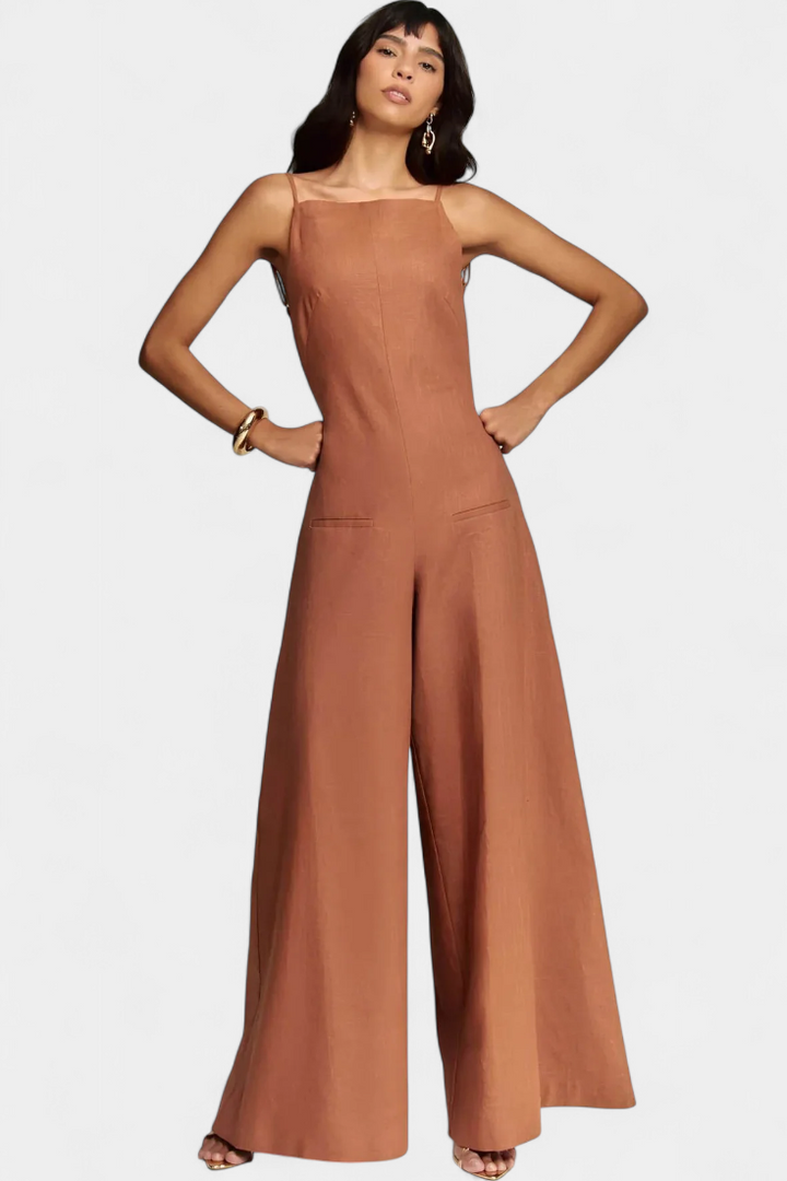 Belen Wide-Leg Halter Jumpsuit with Radiant Fall