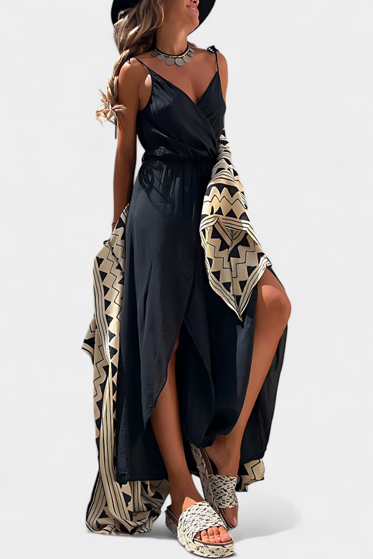 Donatila Cotton Jumpsuit with Side Openings and Crossed Neckline