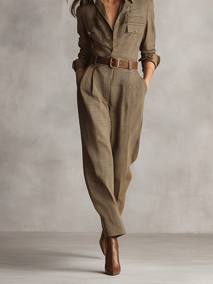 Celia - Check Print Jumpsuit with Sophisticated Details