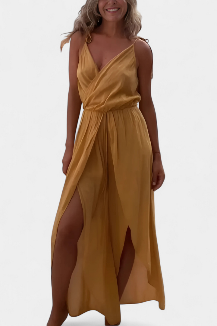 Donatila Cotton Jumpsuit with Side Openings and Crossed Neckline