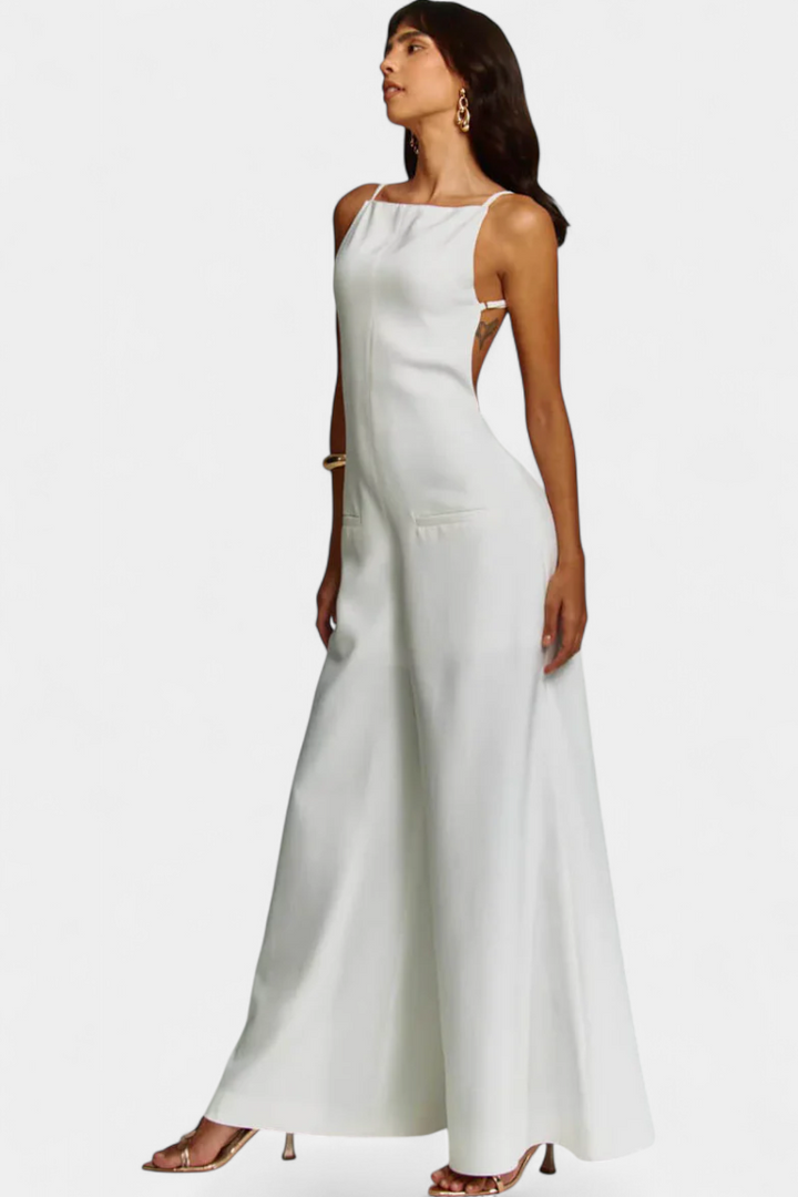 Belen Wide-Leg Halter Jumpsuit with Radiant Fall