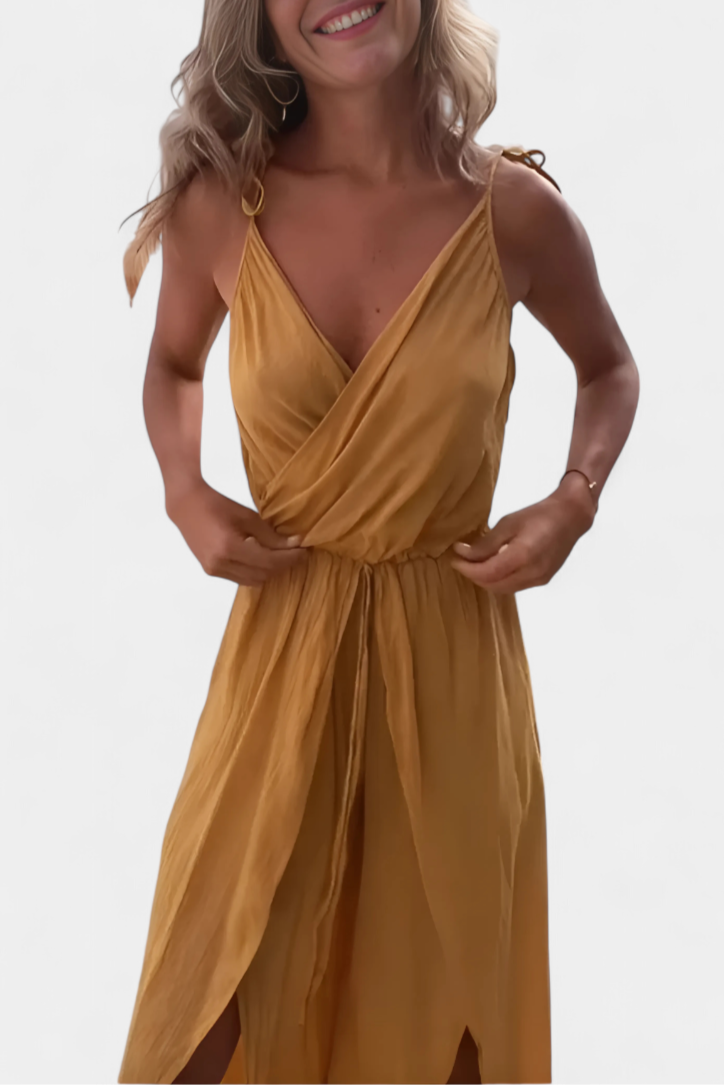 Donatila Cotton Jumpsuit with Side Openings and Crossed Neckline