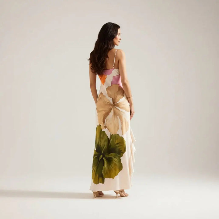 Nuria - Chic Dress with Patchwork Details and Asymmetrical Neckline