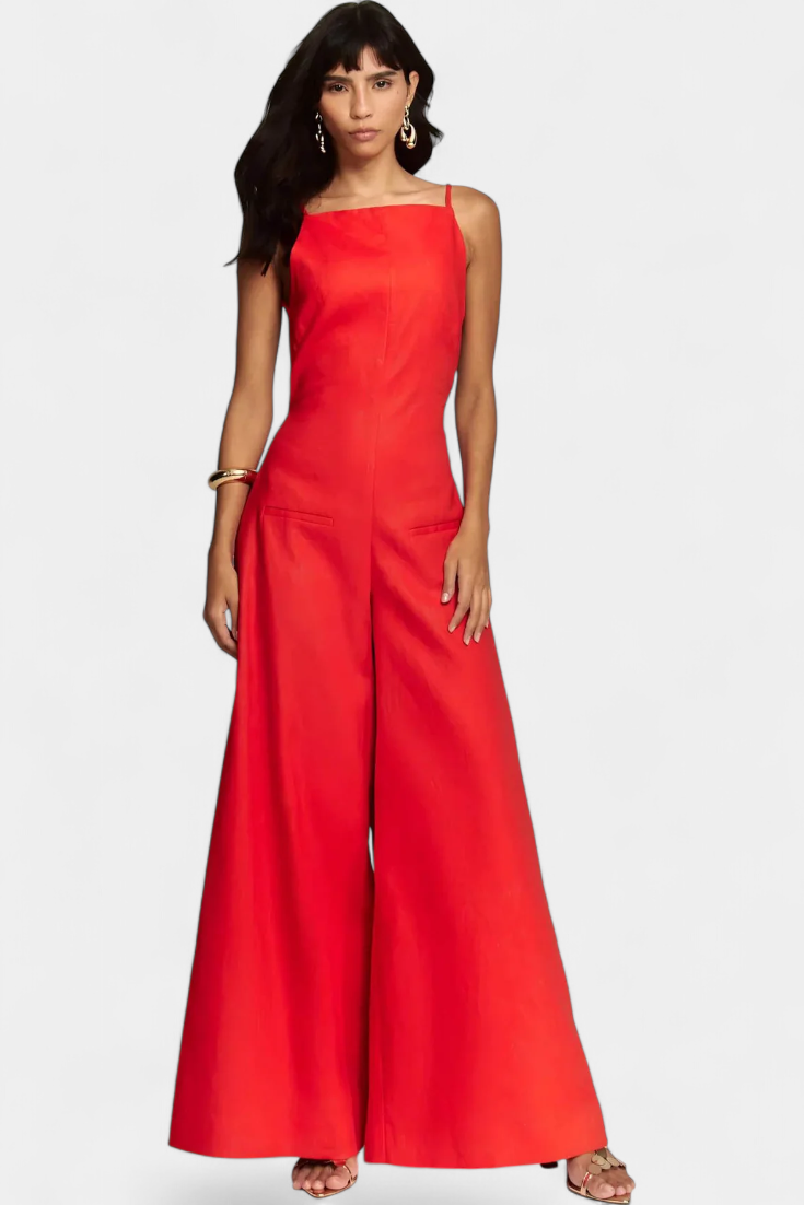 Belen Wide-Leg Halter Jumpsuit with Radiant Fall