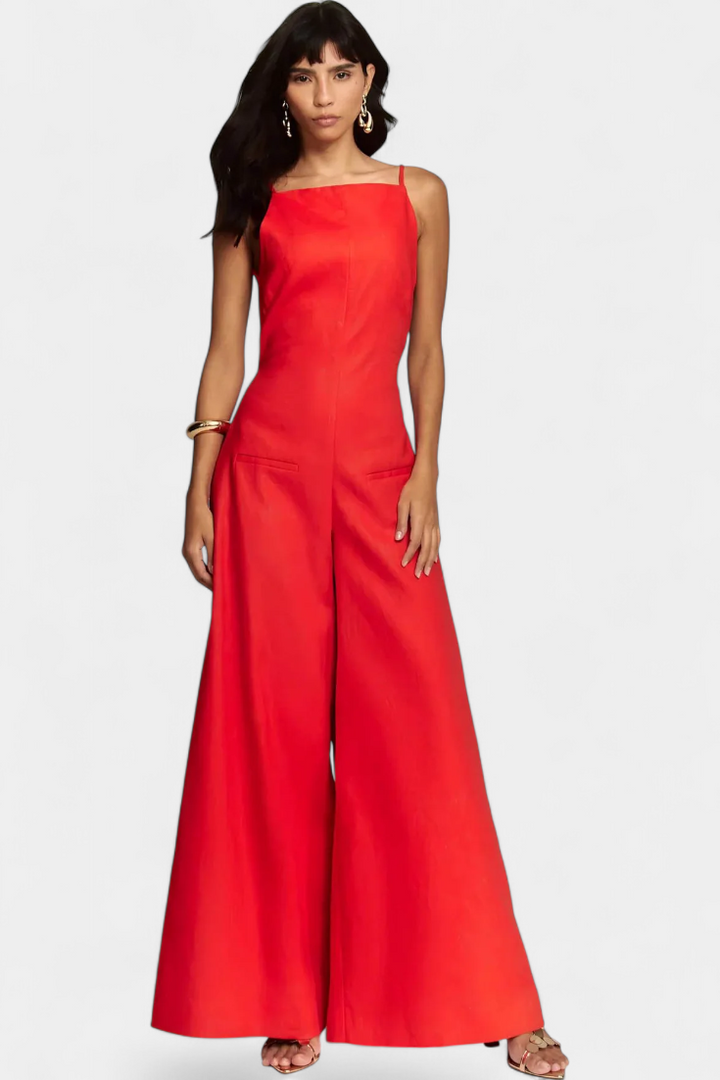 Belen Wide-Leg Halter Jumpsuit with Radiant Fall