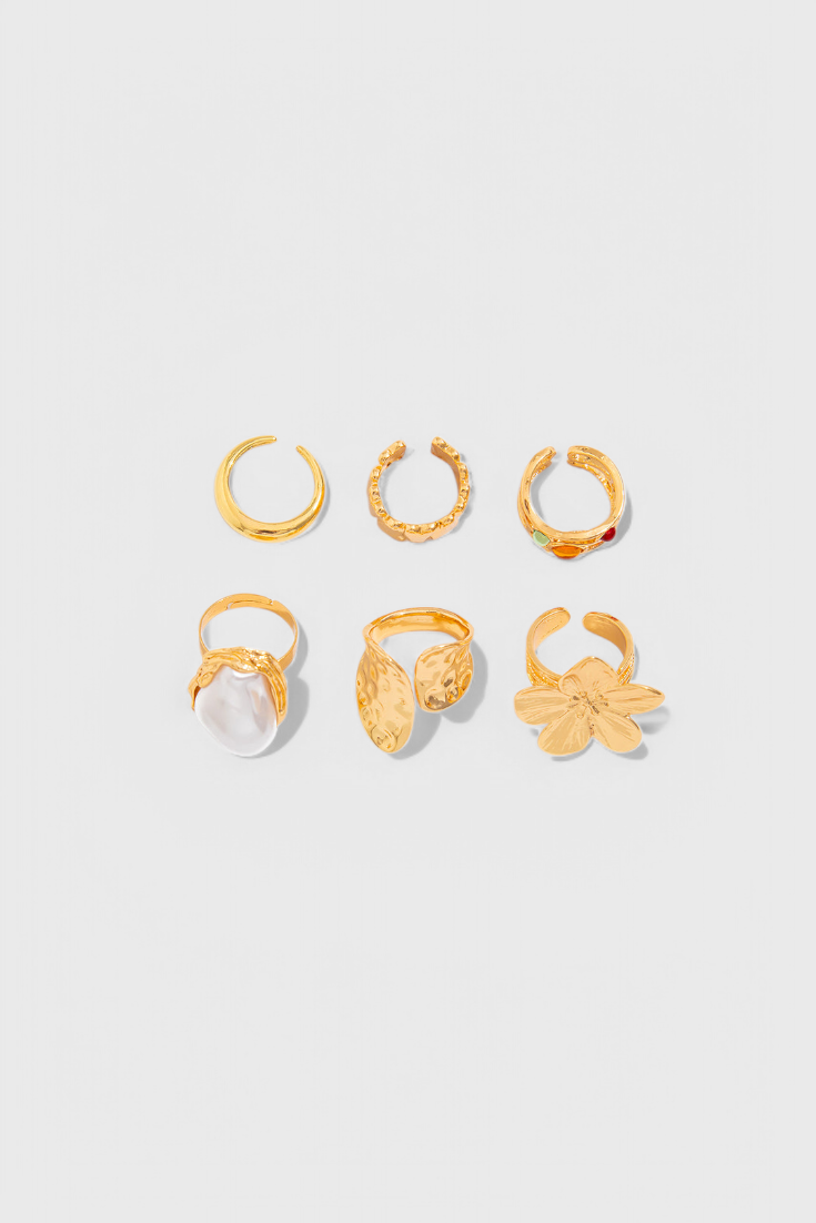 Open Flower-Shaped Liquid Pearl Ring