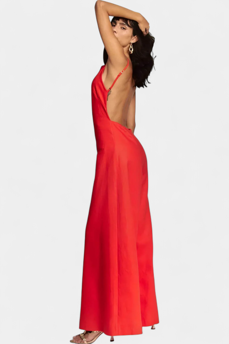 Belen Wide-Leg Halter Jumpsuit with Radiant Fall