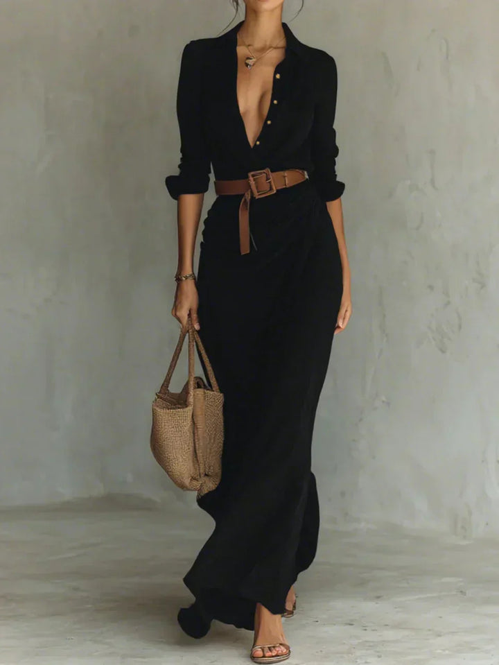 Carmen | Maxi Dress with Lapel and Waist Belt