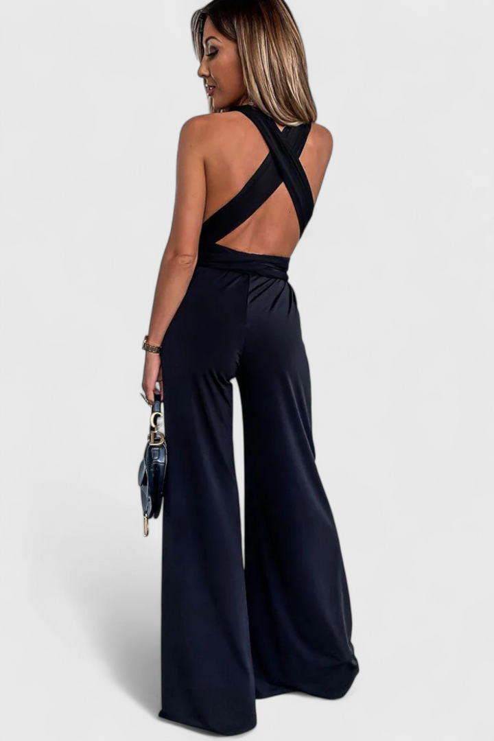 Ivana Wide-Leg Jumpsuit with Crossed Back