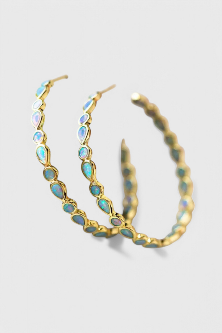Vintage Blue Opal Earrings in Gold with Dreamy Elegance