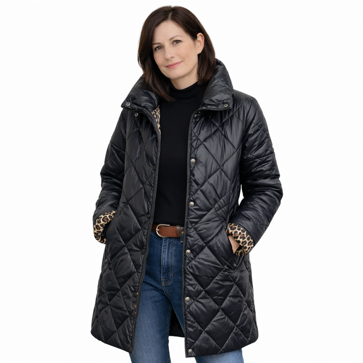 Beata | Reversible Padded Coat with Leopard Lining