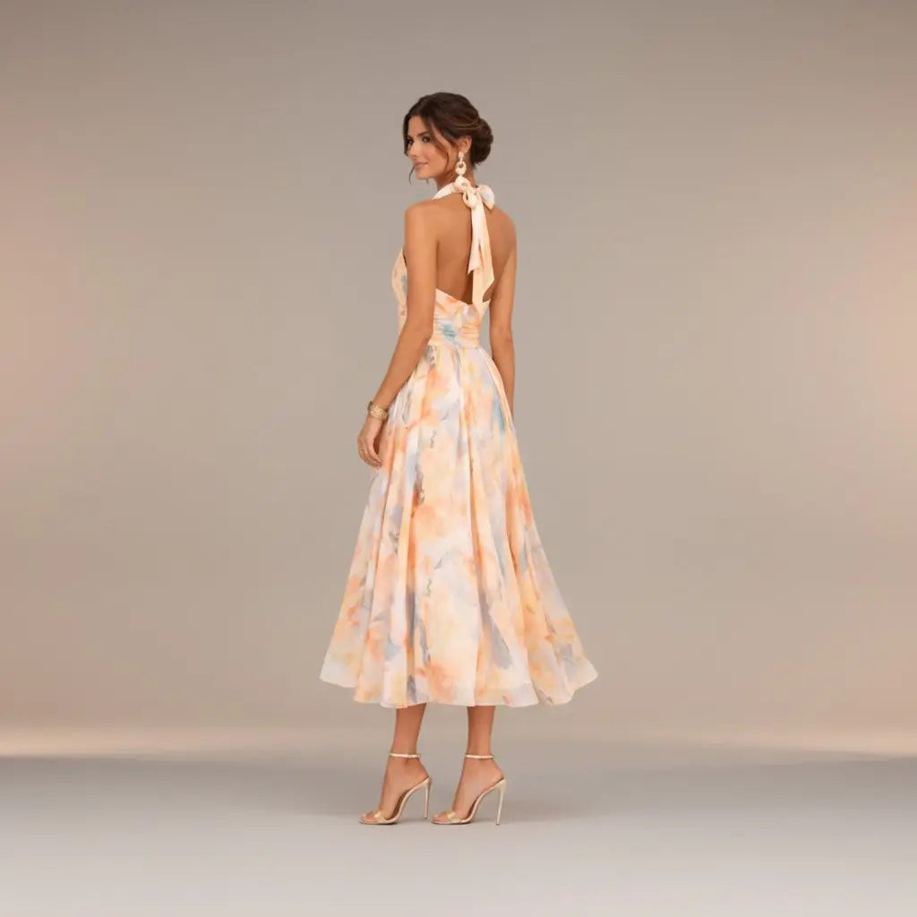 Esther - Halter Dress with Watercolour Print