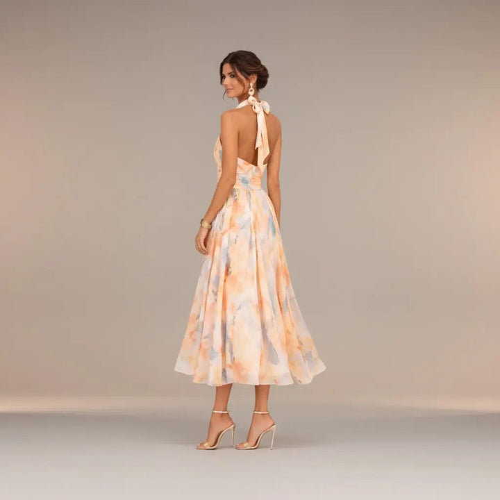 Esther - Halter Dress with Watercolour Print