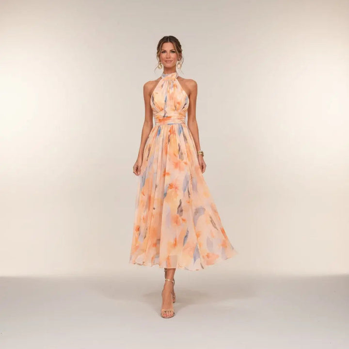 Esther - Halter Dress with Watercolour Print