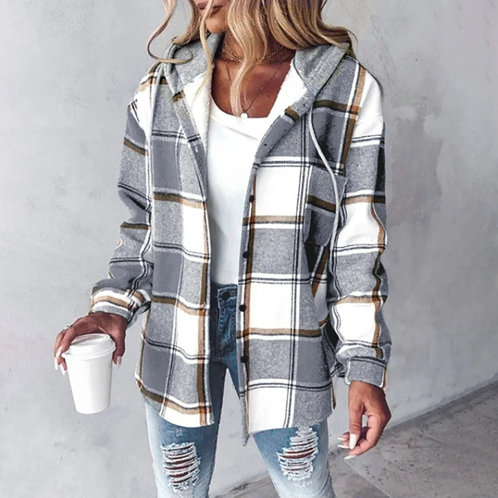 Esra | Jacket with Hood and Mixed Texture For Women