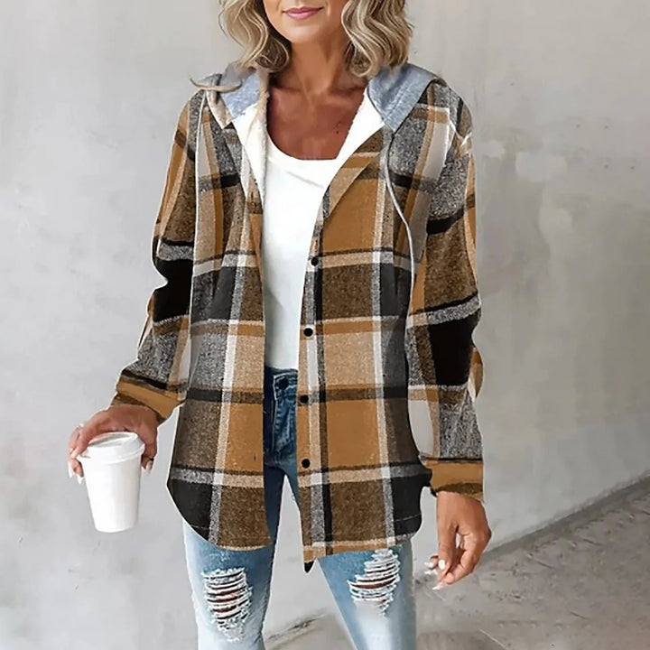 Esra | Jacket with Hood and Mixed Texture For Women