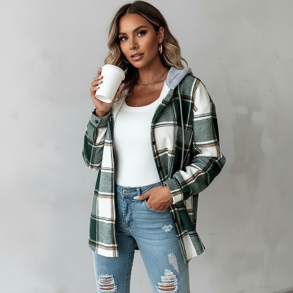 Esra | Jacket with Hood and Mixed Texture For Women