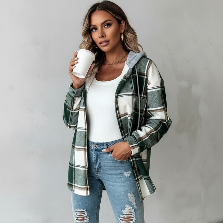 Esra | Jacket with Hood and Mixed Texture For Women
