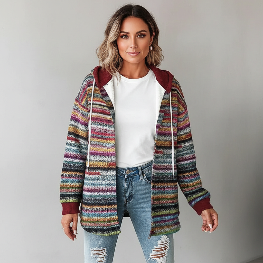 Esra | Jacket with Hood and Mixed Texture For Women