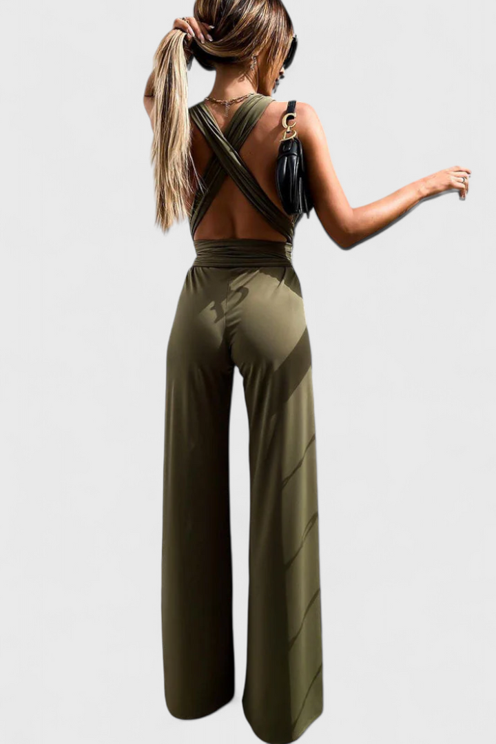 Ivana Wide-Leg Jumpsuit with Crossed Back