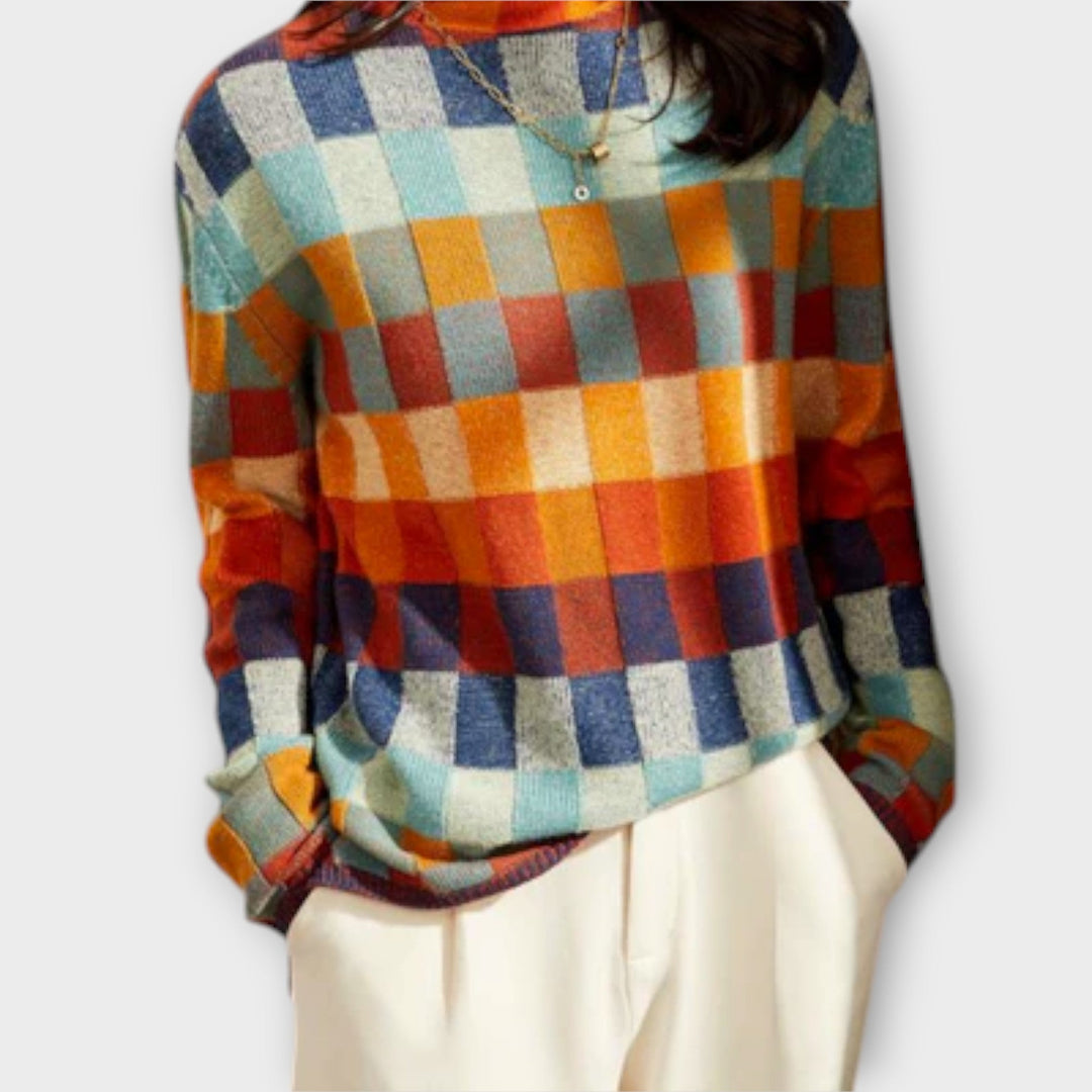 Erika - Suéter de Cuello Alto Patchwork