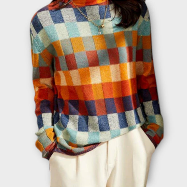 Erika - Suéter de Cuello Alto Patchwork
