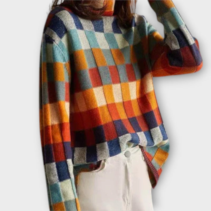 Erika - Suéter de Cuello Alto Patchwork