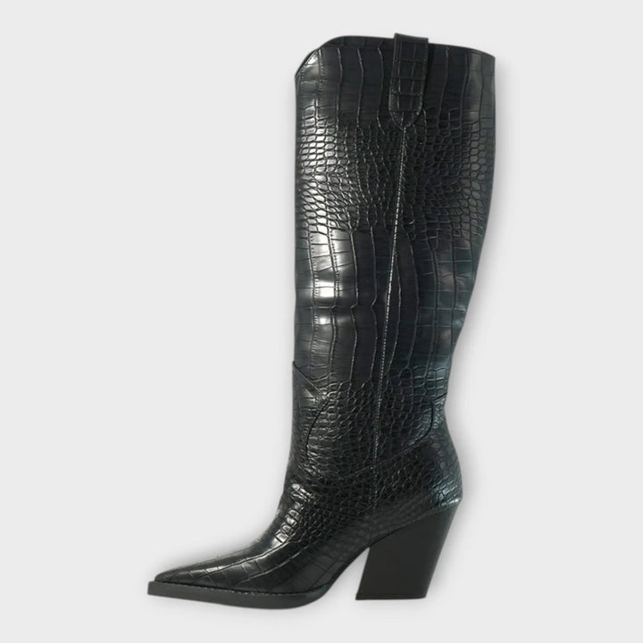 Crocodile Print Boots with Elegant Heel