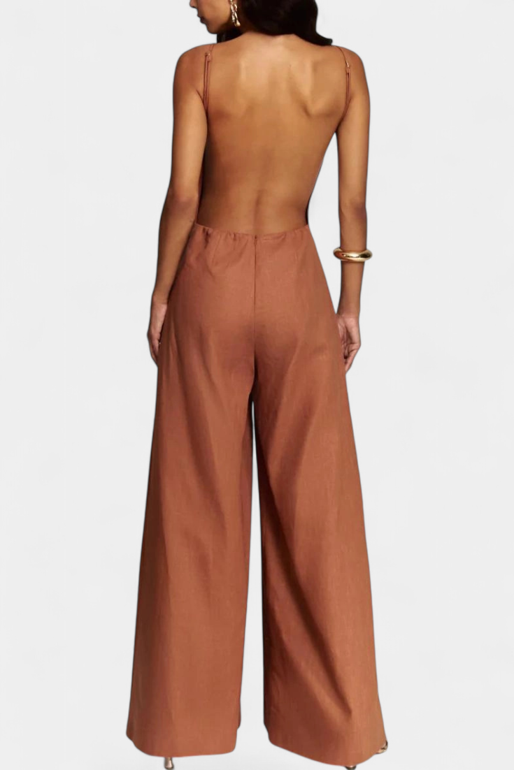 Belen Wide-Leg Halter Jumpsuit with Radiant Fall