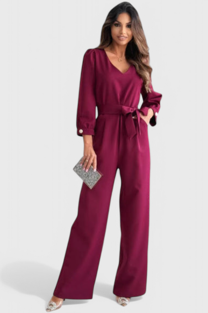 Ariane Wide-Leg Jumpsuit with V-Neck and Tie Waist