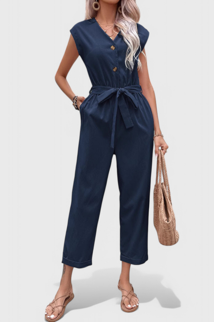 Marie Sleeveless Jumpsuit with Buttons