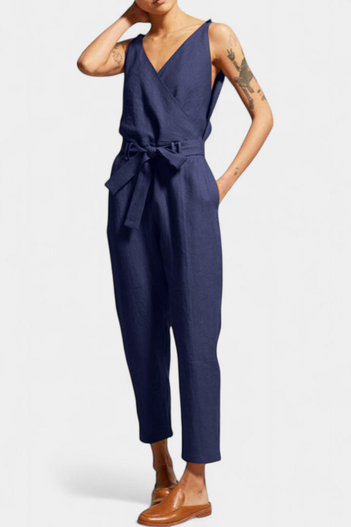 Maggie Mono Without Sleeves with V-Neck and Crossed Waist in Cotton