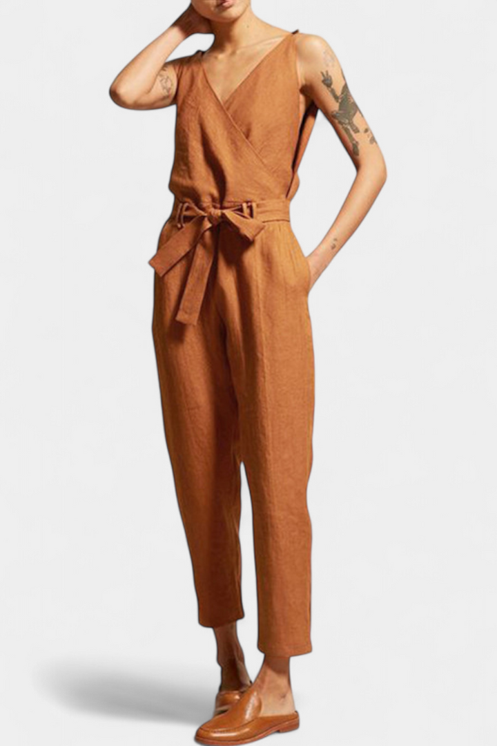 Maggie Mono Without Sleeves with V-Neck and Crossed Waist in Cotton