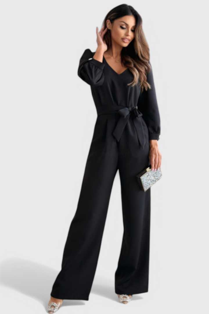 Ariane Wide-Leg Jumpsuit with V-Neck and Tie Waist