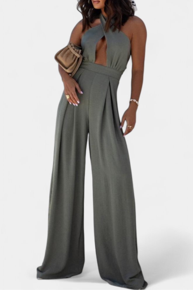 Jessica Mono Halter Cross Backless Wide Leg