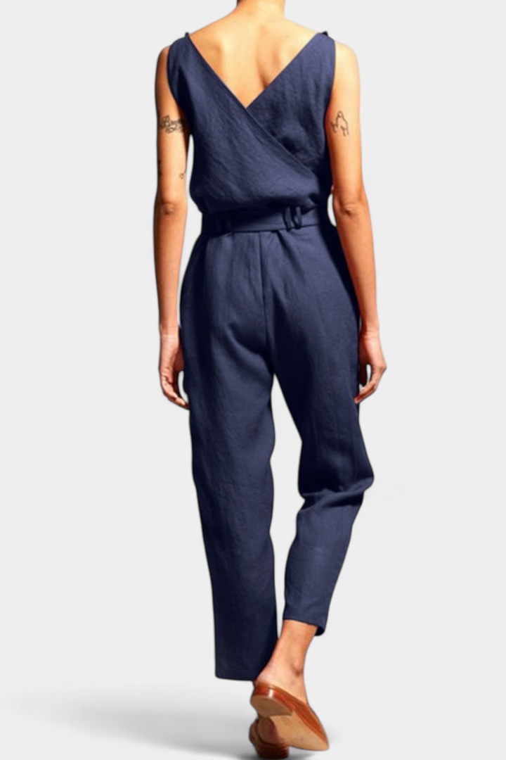 Maggie Mono Without Sleeves with V-Neck and Crossed Waist in Cotton