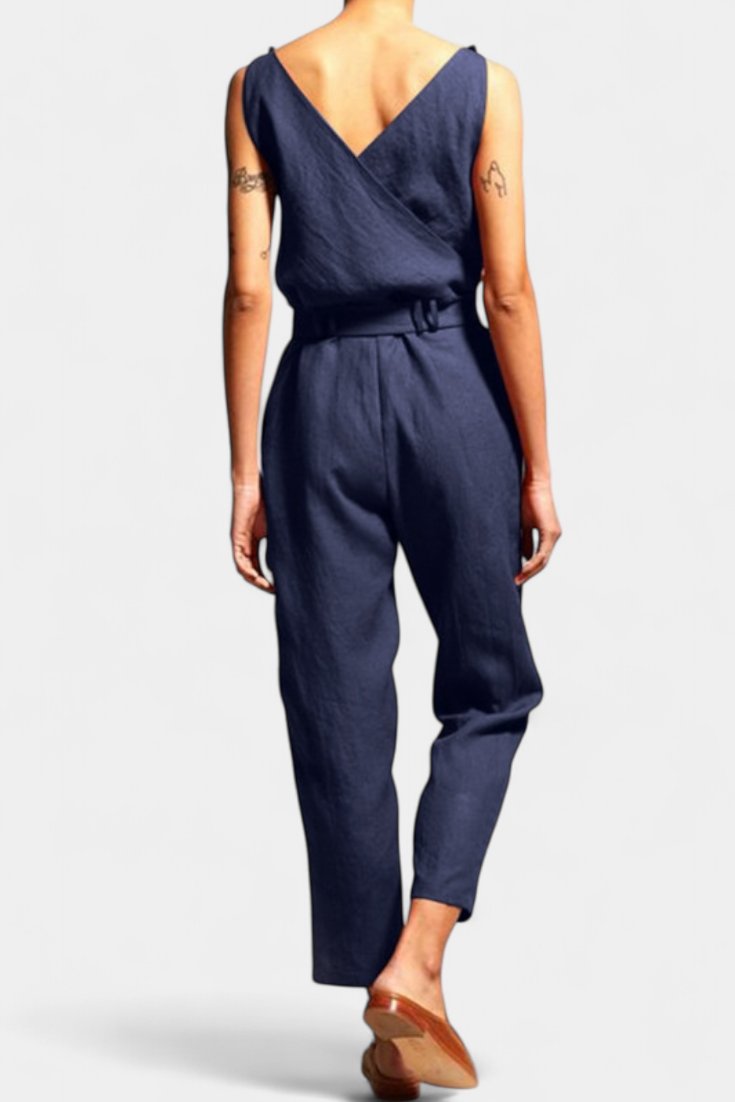 Maggie Mono Without Sleeves with V-Neck and Crossed Waist in Cotton