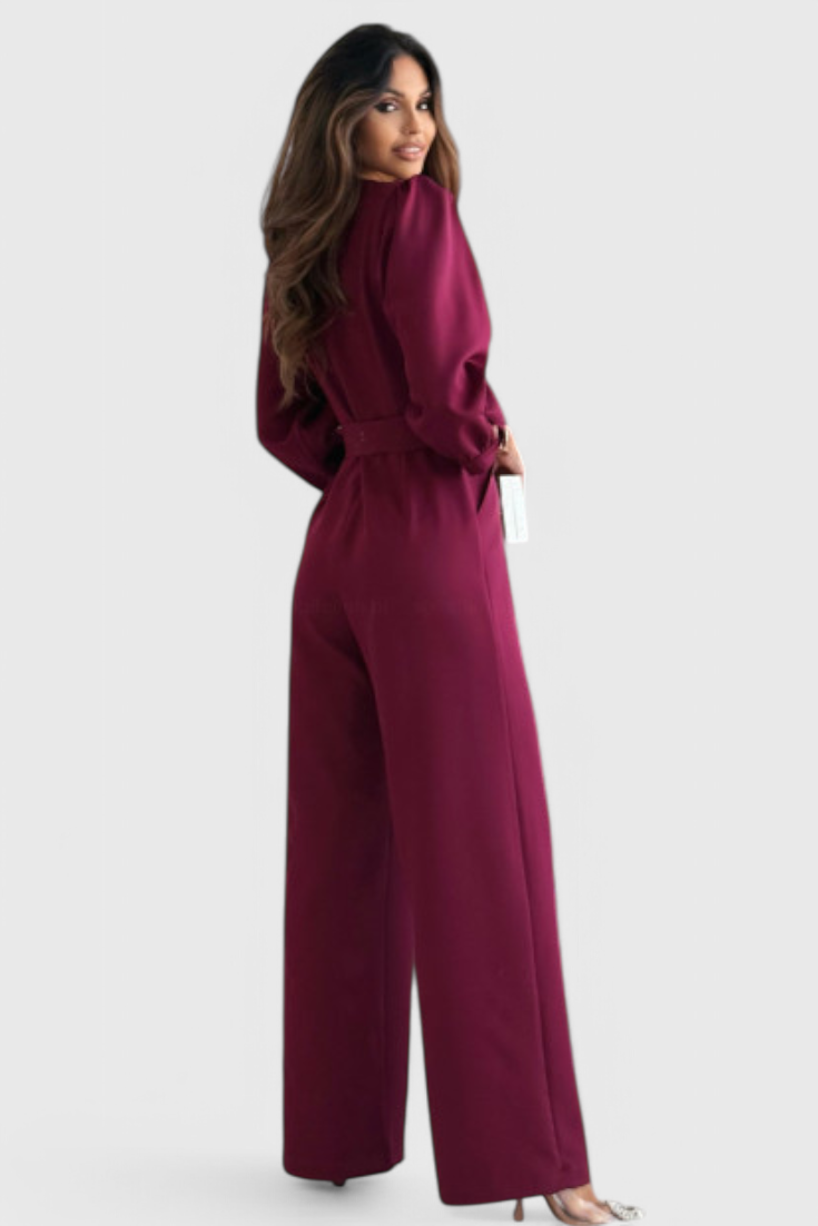 Ariane Wide-Leg Jumpsuit with V-Neck and Tie Waist