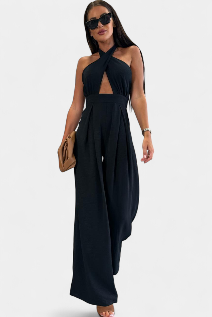 Jessica Mono Halter Cross Backless Wide Leg