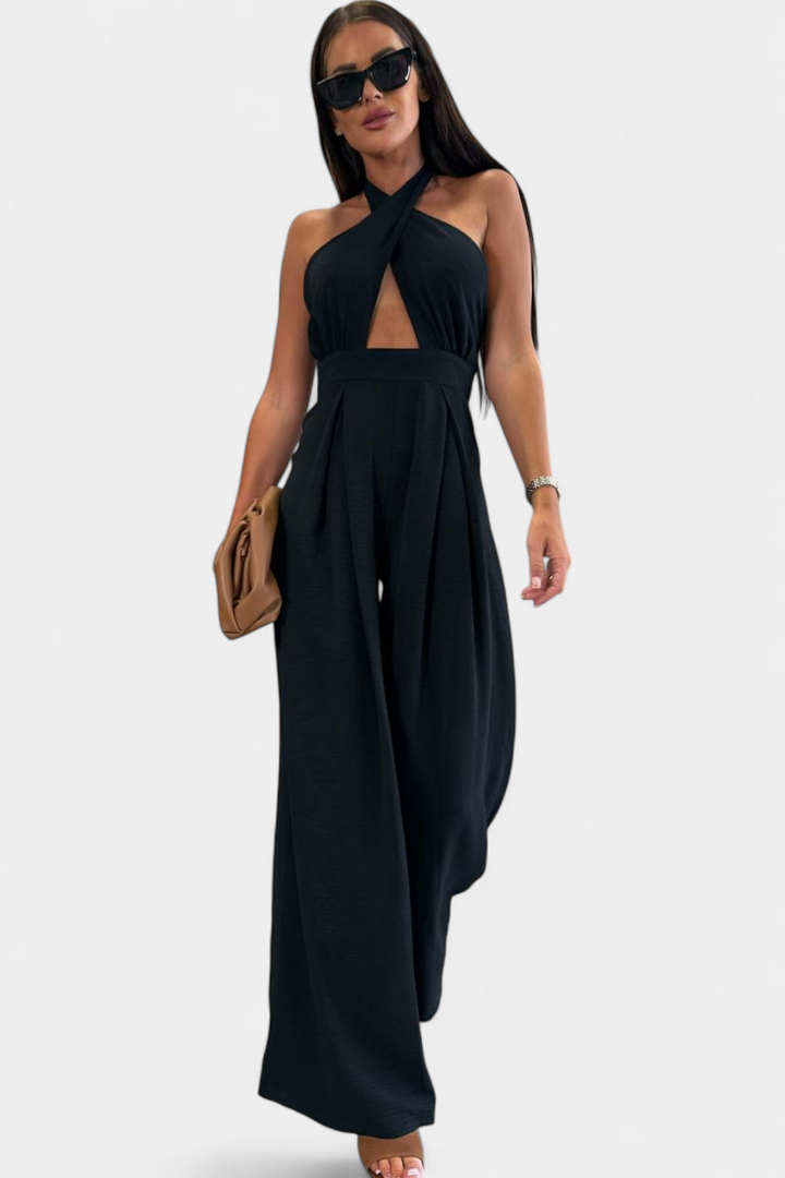 Jessica Mono Halter Cross Backless Wide Leg