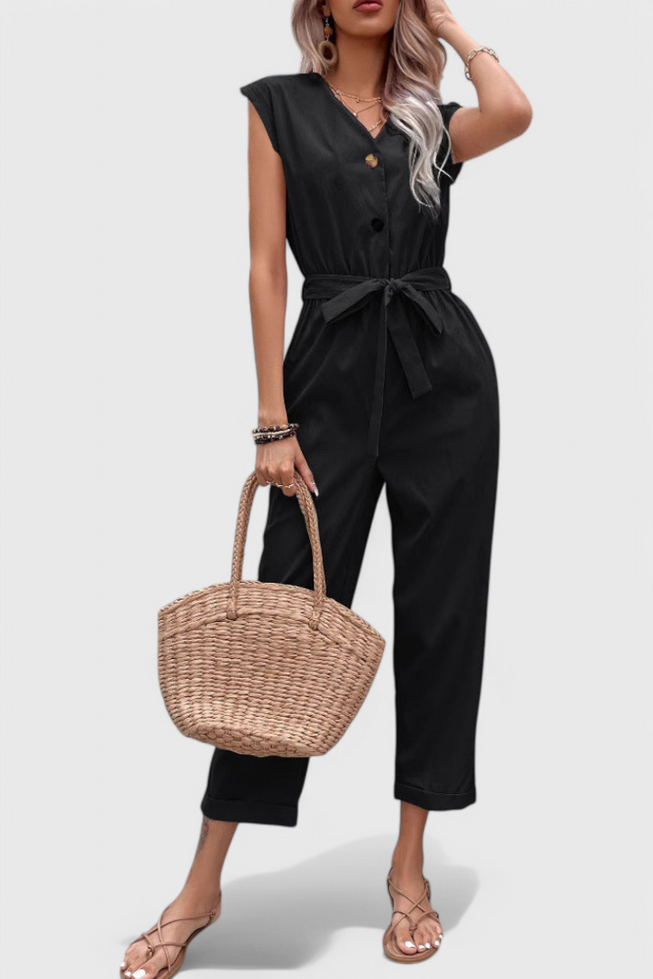 Marie Sleeveless Jumpsuit with Buttons