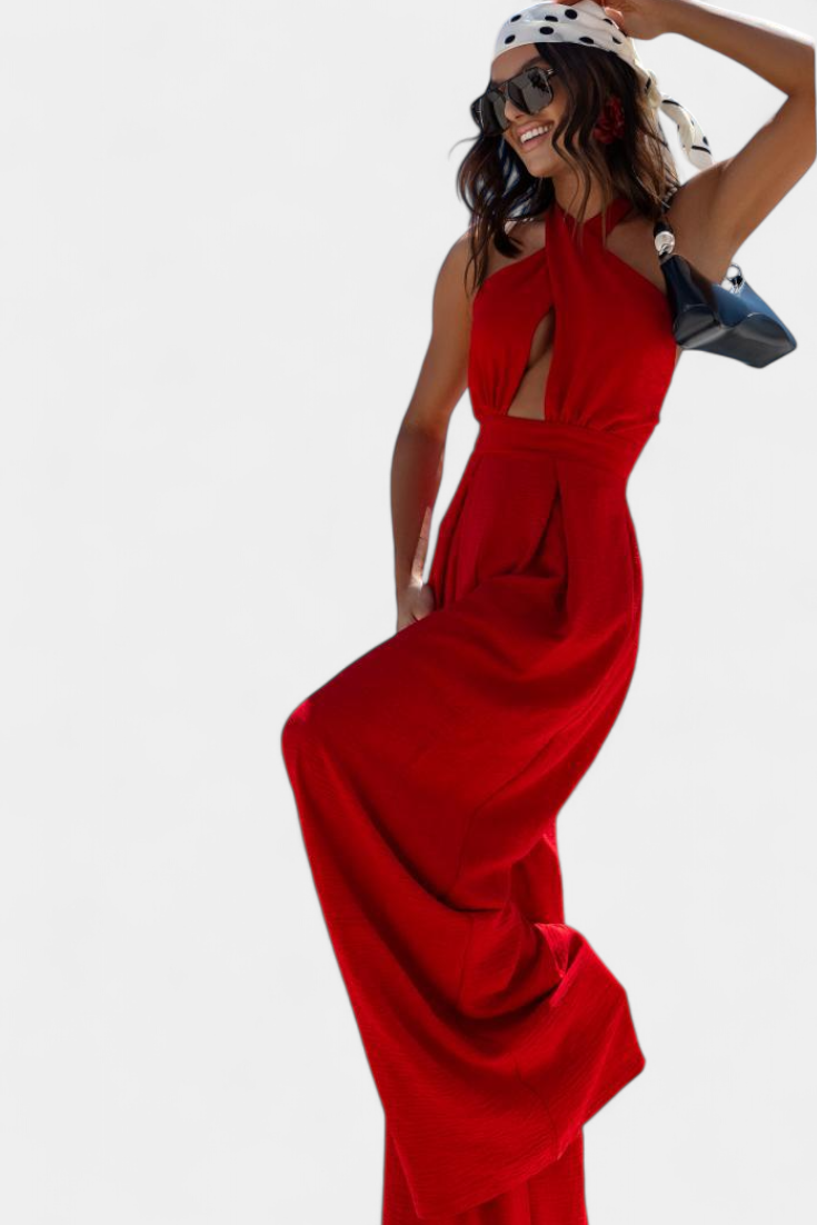 Jessica Mono Halter Cross Backless Wide Leg