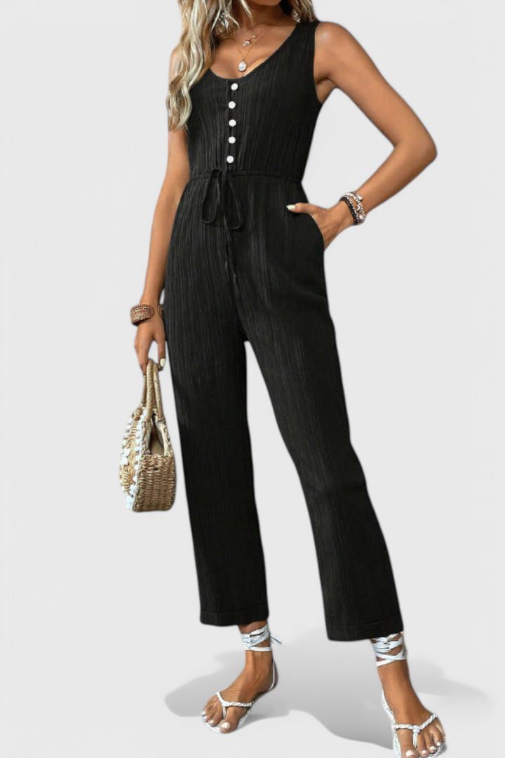 Marisela Textured Jumpsuit with V-Neck
