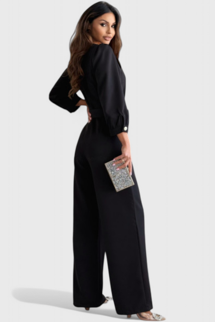 Ariane Wide-Leg Jumpsuit with V-Neck and Tie Waist